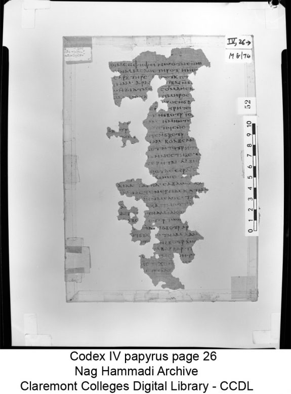Nag Hammadi Codex IV papyrus page 26